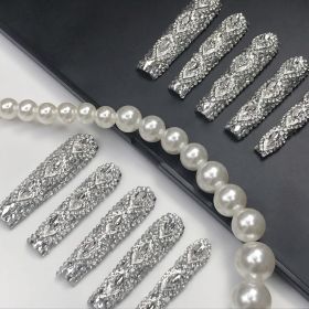 GGddsha Queen Of Haute Style Full Diamond Long NailsPMMA Acrylic Handmade Full Deluxe 3D Crystal Fake Nailsw Box, Gift For Women,Luxe Divinity (Option: L)