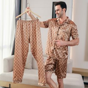 Men's Ice Silk Double Short Suit (Option: Brown-XL)